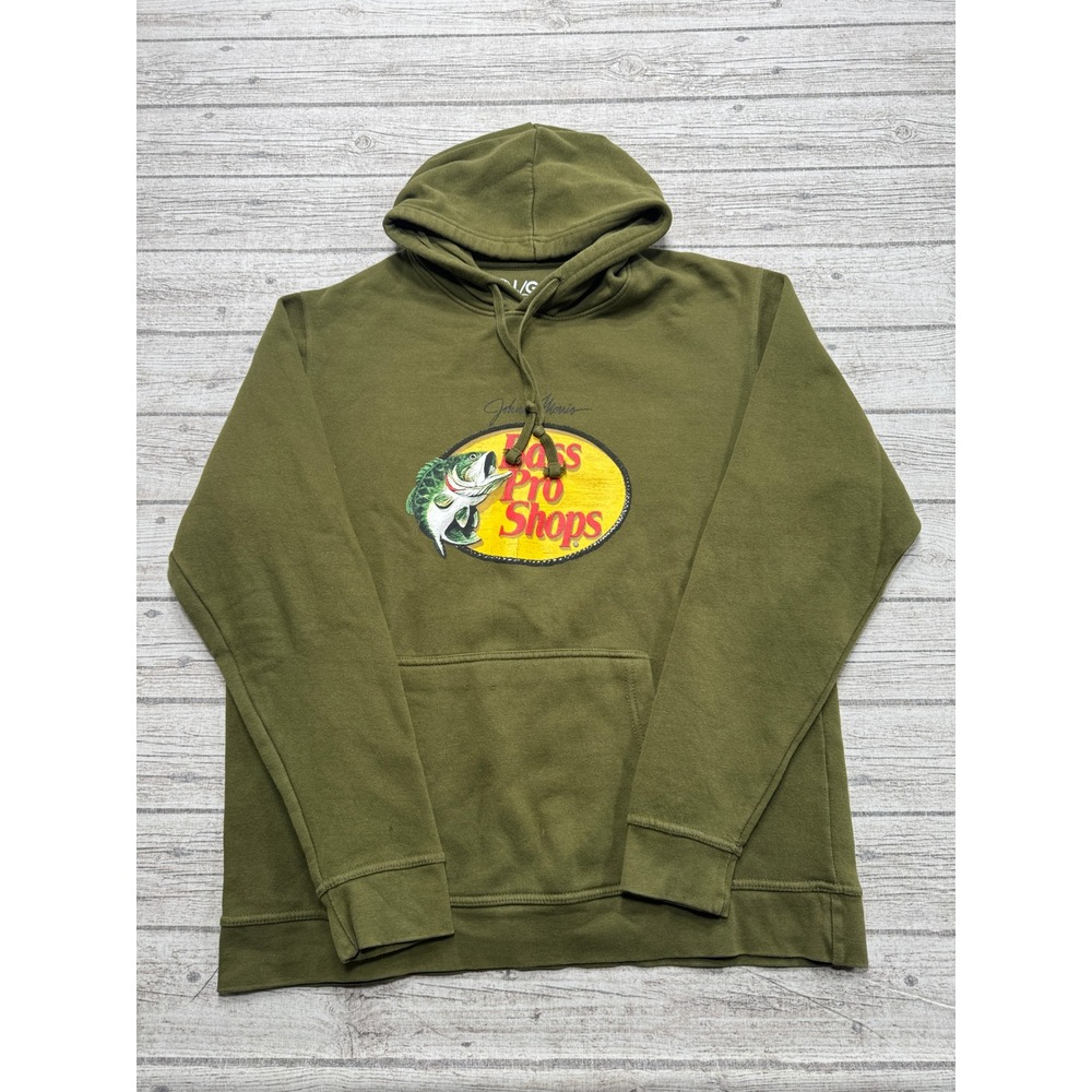 Bass Pro Shops Hoodie Men's L Green Johnny Morris Fleece Hiking Fishing Outdoor